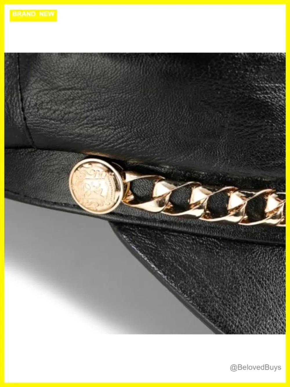 Women's Newsboy Cap PU Leather Flat Cap Classic Beret with Gold Chain